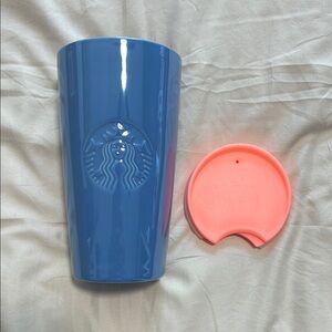 Starbucks Blue Tumbler with Pink Lid
